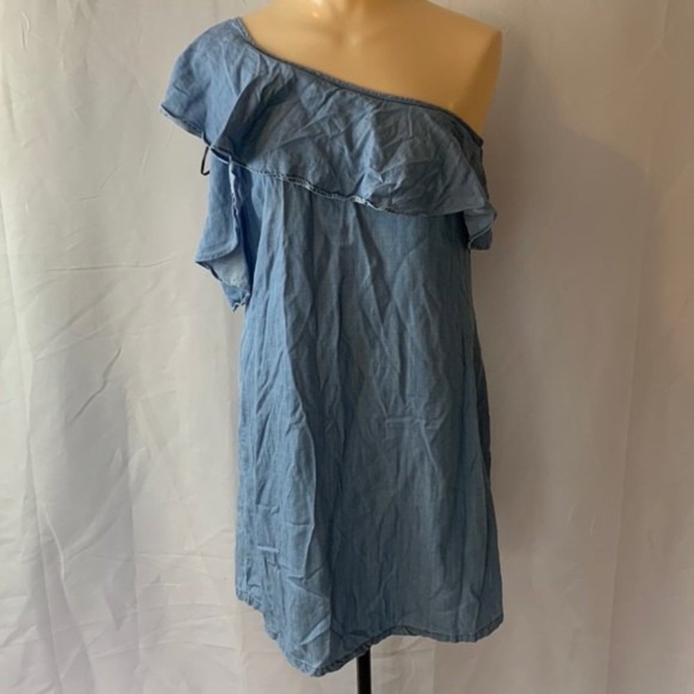 Gianni Bini Ruffle One Sleeve Denim Dress Size XS